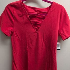Torrid Teaberry Red Super Soft Strappy Deep V-Neck Tee